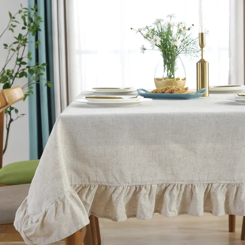 COTTON LINEN TABLECLOTH - Custom Sizes, Tassel Edge - Farmhouse Dining