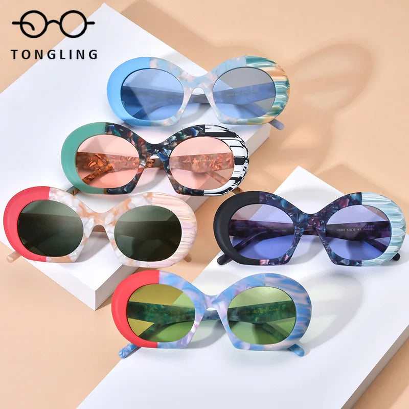 2025 New fashion color match frosted acetate cat-eye universal thick frame multi-color driving sunglasses for men and women
