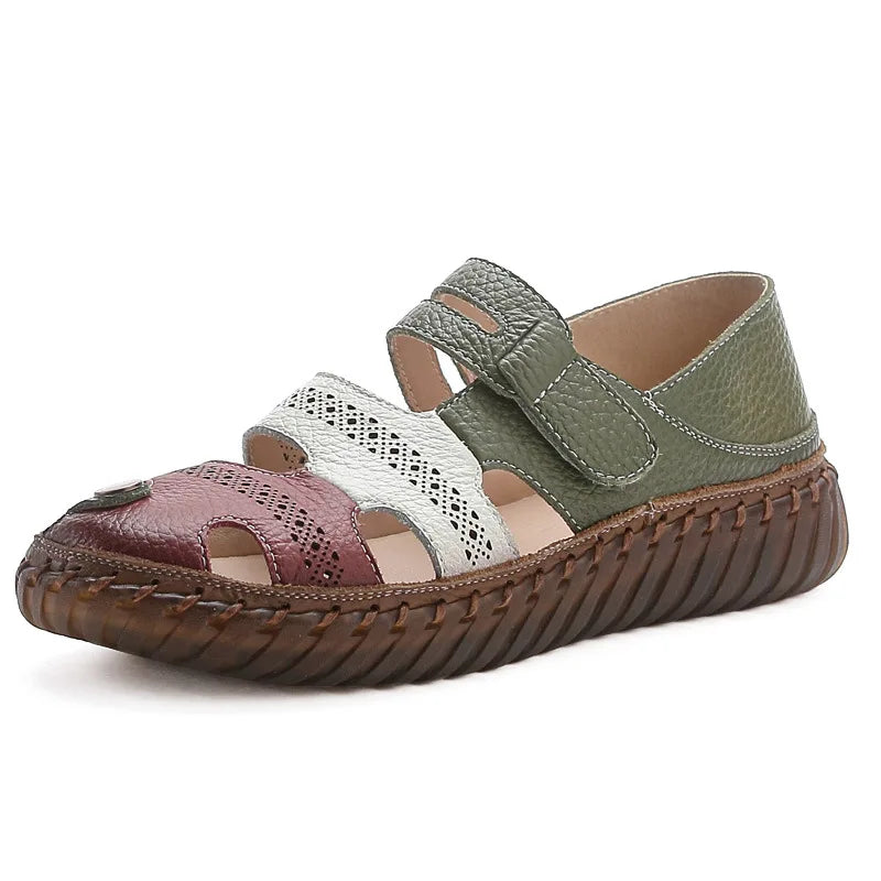 New patches gladiator sandals women's handmade bohemian shoes big size 43 woman real leather sandal ladies patchwork strap flats