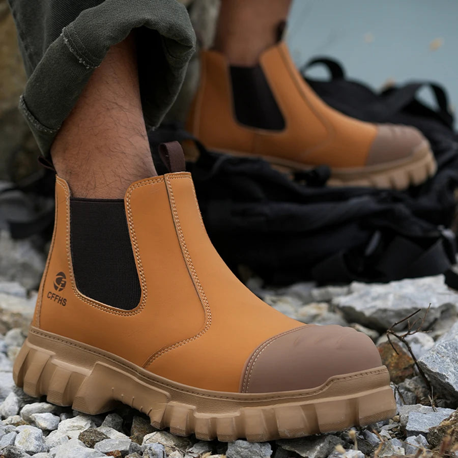 STEEL TOE WORK BOOTS - Men's Anti-Smash Safety Chelsea Boots - Built Tough, Worn Daily