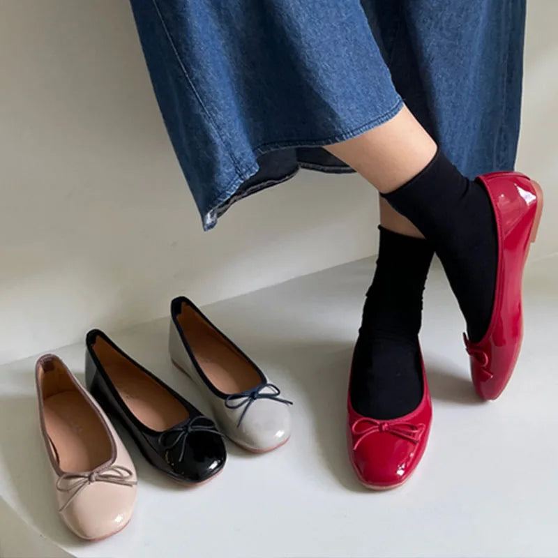 Shallow Women's Soft Round Toe Flats, Slides Footwear, Fashion Butterfly-Knot Women's Ballet Flats, Dance Shoes