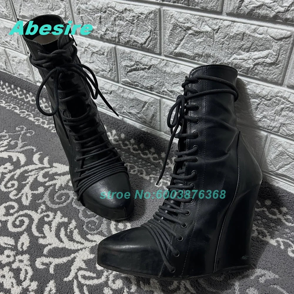 Patchwork Matte Leather Ankle Boots - Wedge Platform