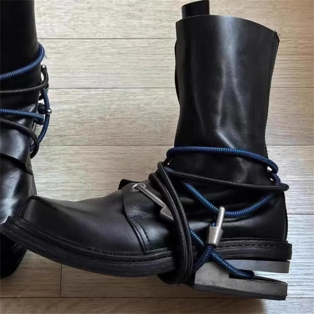 CABLE HOOK - Men's 90s Vintage Mid-Calf Boots - Metal Hooks, Lace-Up, Waterproof, EU 36–46