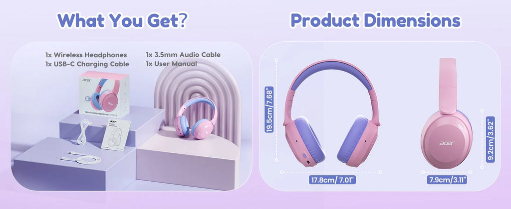Acer Kids Bluetooth Headphones 85dB Volume Limited Wireless