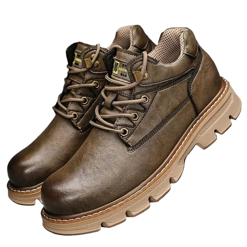 Men's Genuine Leather Motorcycle Ankle Boots - Retro Lace-Up Work Boots