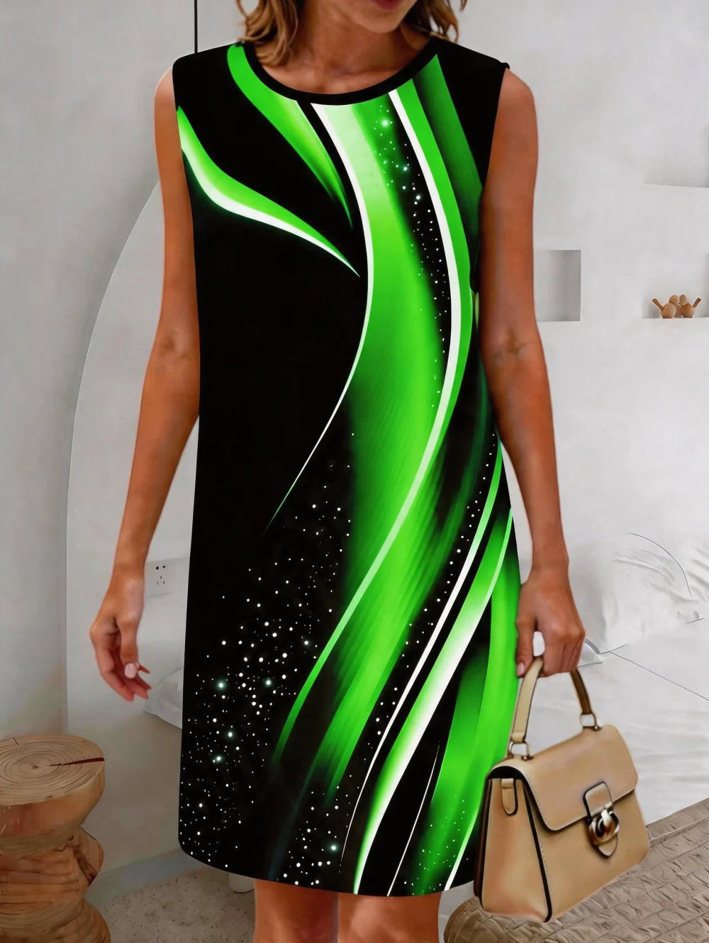 Summer Women's Sleeveless Dress 3D Printed Wave Texture Dress Elegant Sleeveless Casual Fashion Dresses Y2k Clothes for Women