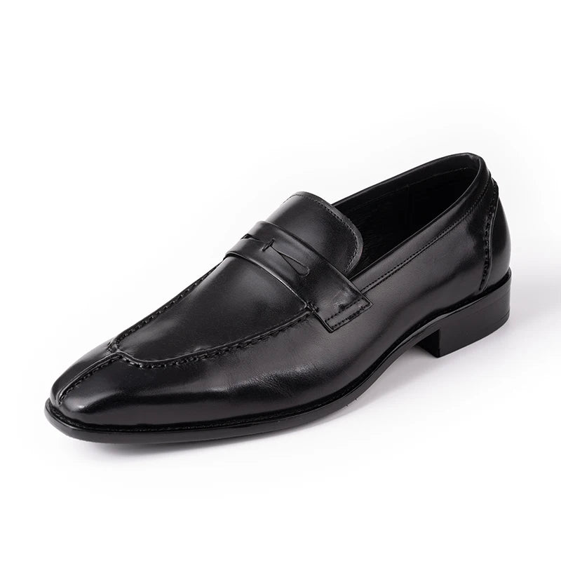 BOARDROOM SLIP - Men's Handmade Cowhide Leather Loafers - Elegant Business Dress Shoes in Black & Brown
