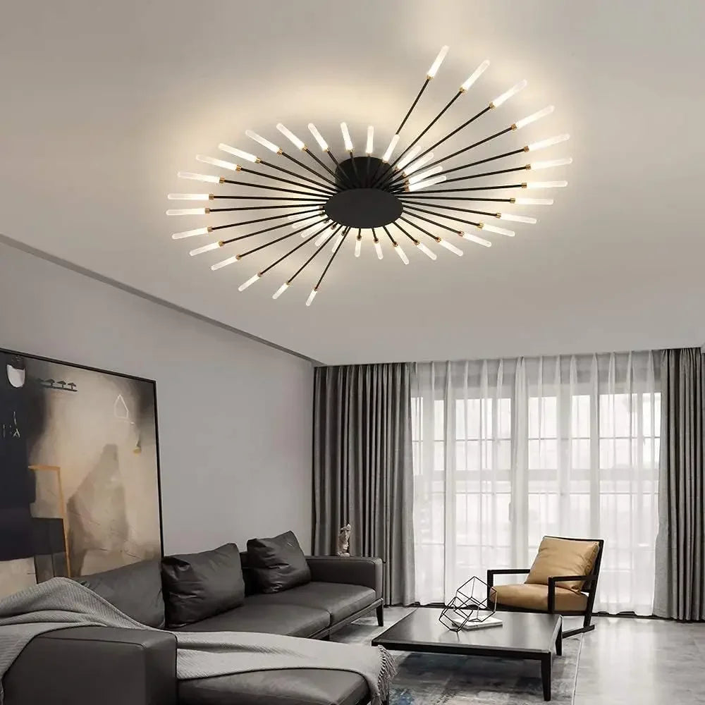 Modern LED Ceiling Chandelier – Black/Gold, 12–42 Heads, Dimmable