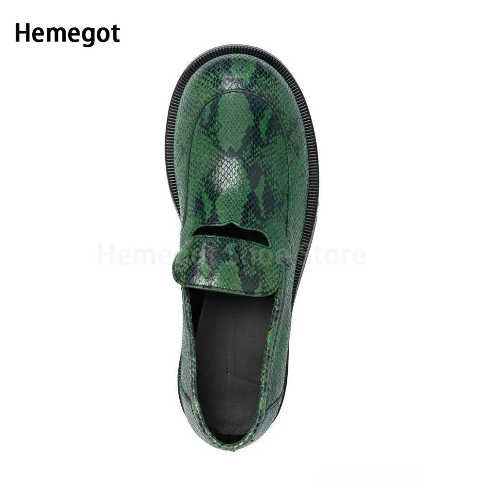 RETRO CHUNK - Men's Chunky Slip-On Loafers - Breathable Round Toe Flat Casual Shoes in Green & Black