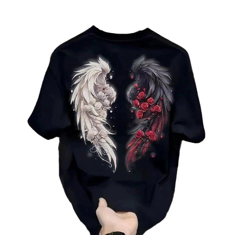 Men's Cotton T-shirts Black 5XL T Shirt for Men Casual Summer Wear Fashion Wing Hi Print White Tee Shirts Men Clothing