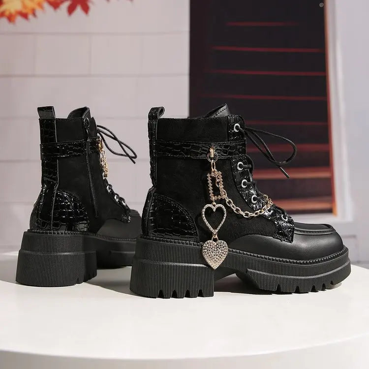 Metal Chain Mid-Calf Boots – Square Heel