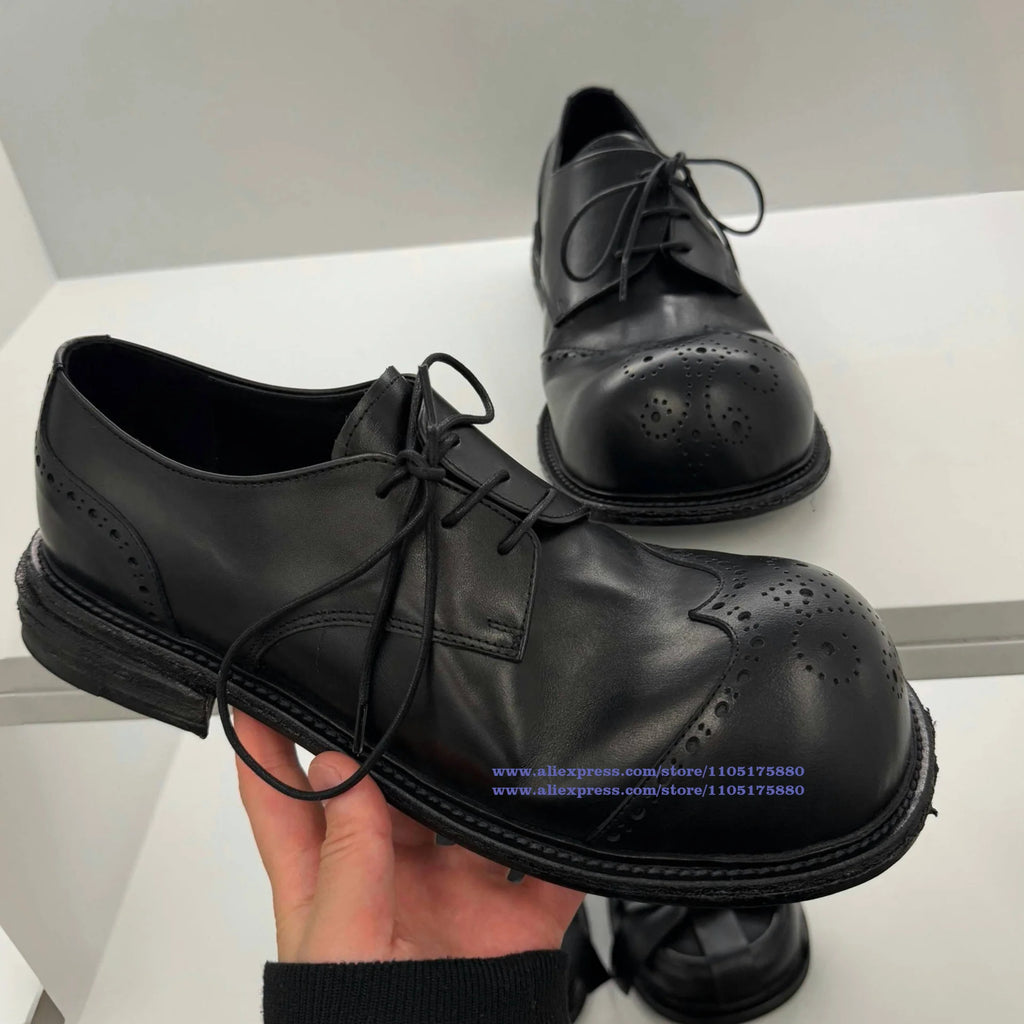 STREET BROGUE - Men's Height-Increase Vintage Brogue Oxford Shoes - Lace-Up Big Round Toe Streetwear Derby