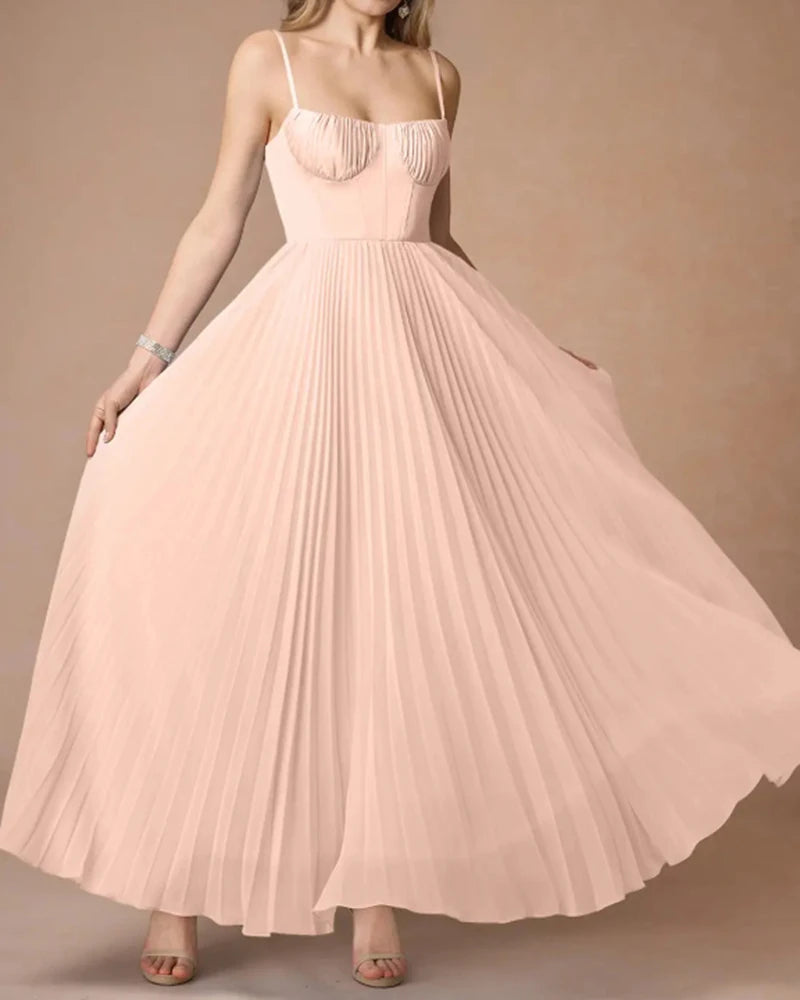 Female Hollow Backless Bridesmaid Dress Spring High Street Solid Girdling Pleat Long Dress Elegant Women Solid Tube Tops Dress