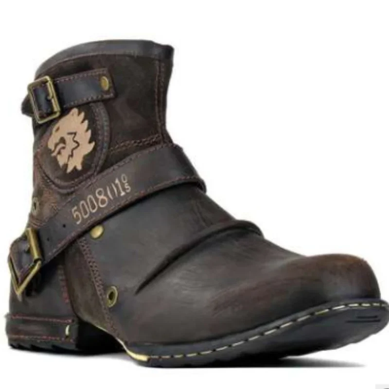 ETHNIC EDGE - Men's Retro Ankle Boots - Buckle Strap, Plush Lining, Plus Size EU 39–48