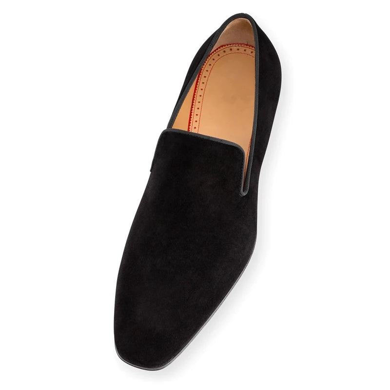 RED SOLE - Men's Luxury Red Bottom Loafers - Flock Slip-On Party Dress Shoes