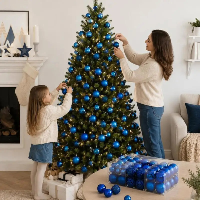 Blue Christmas Bauble Set - Three Sizes - Glass-Look Sparkle