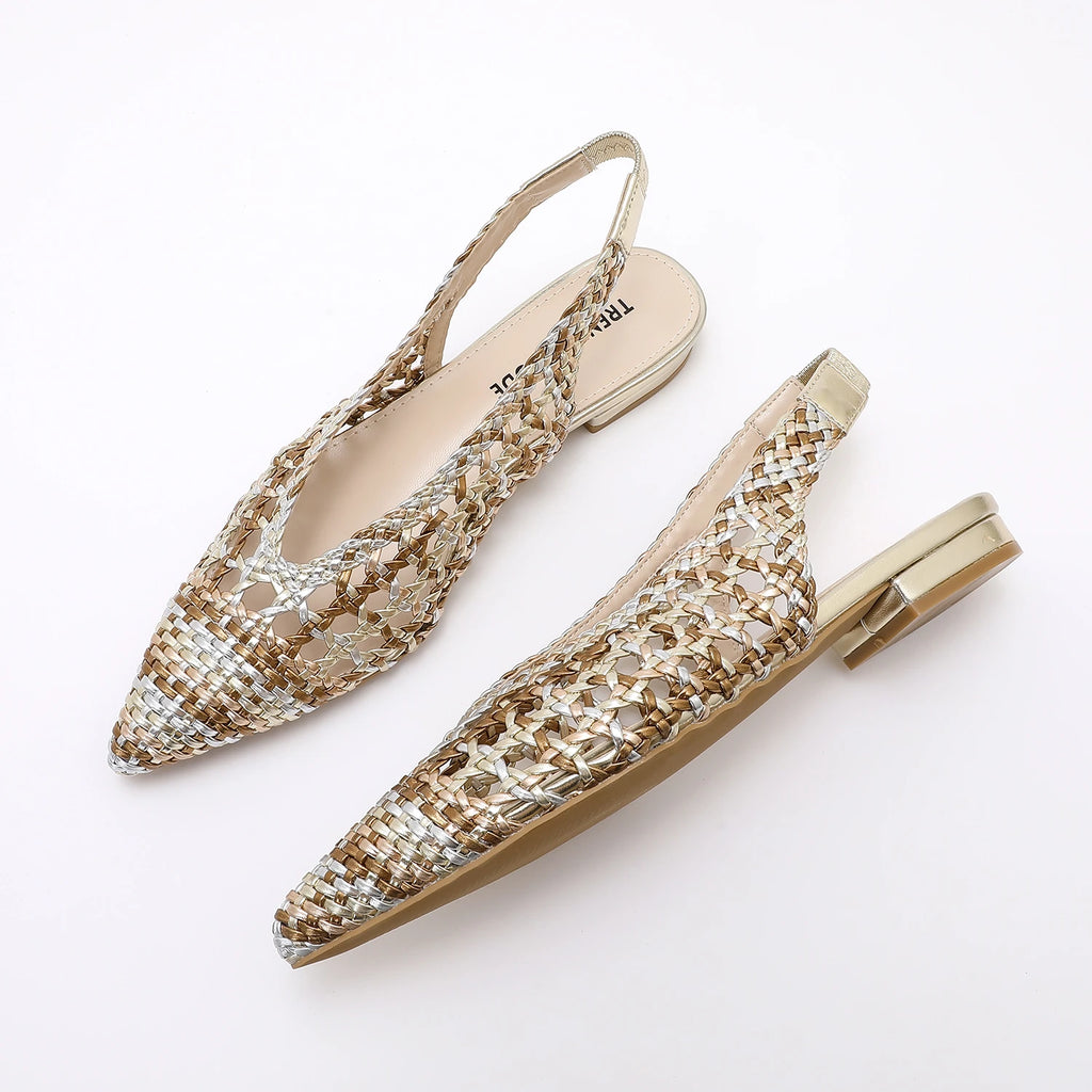 Trendin Mode Women Braided Pointed Toe Slingback Fashion Flat Bottom Elastic Backstrap Sandals