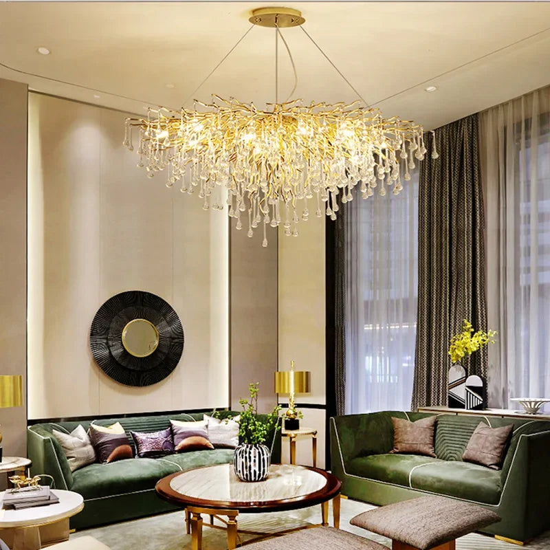 Water Drop Crystal Chandelier – Chrome/Gold/Black, Multi-Size