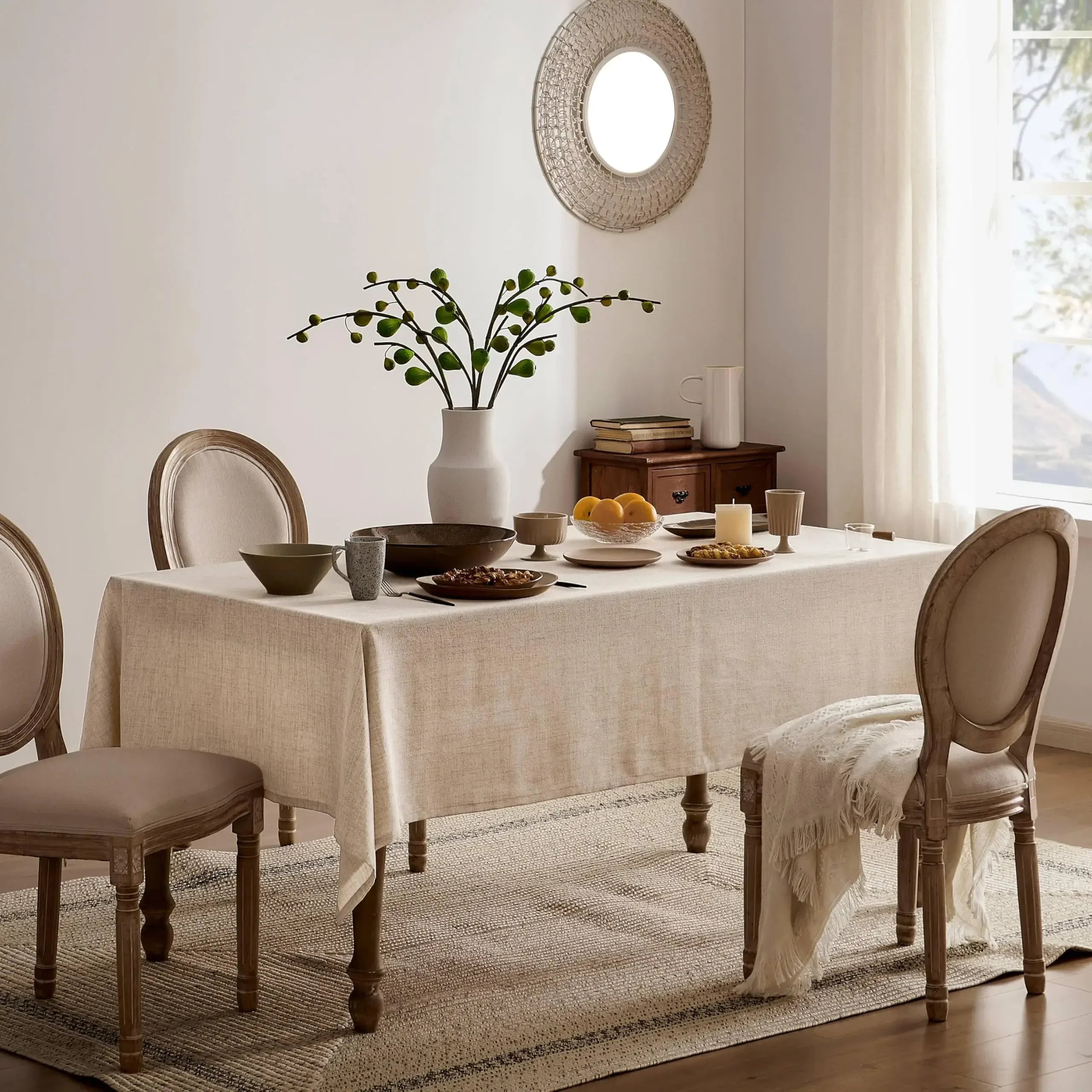 LINEN RECTANGLE TABLECLOTH - Solid Washable, 5 Lengths - Effortless Table