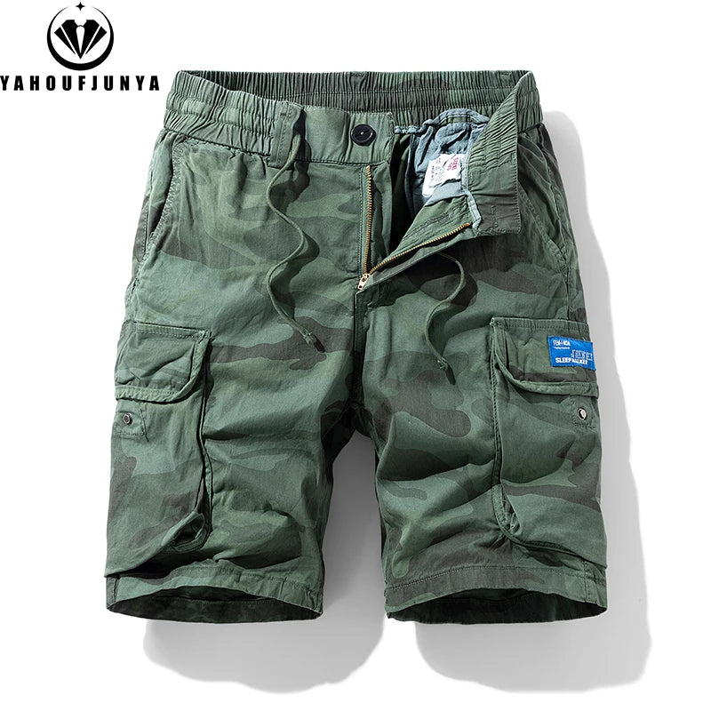 New Men's Summer Outdoor Leisure Camouflage Comfortable Shorts Men Elastic Waist Loose Straight High-Quality Design Shorts Male