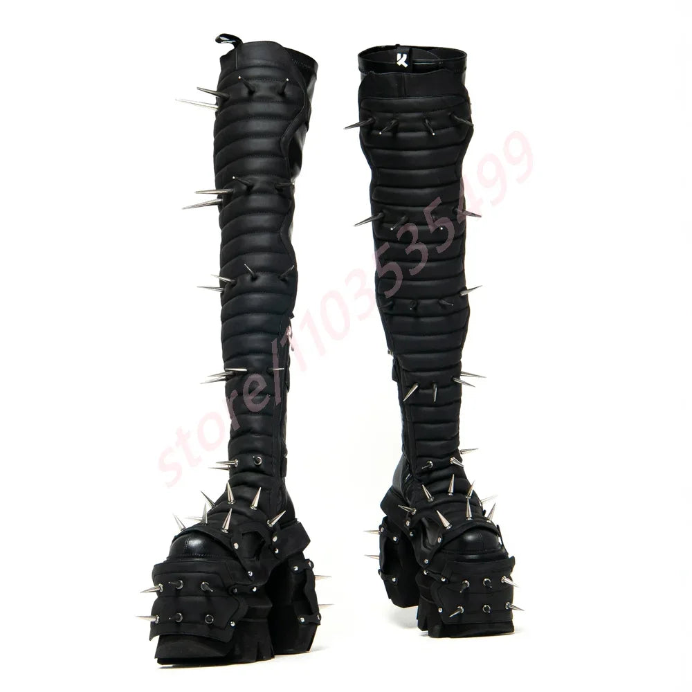 Punk Rivet Motorcycle Boots – Over-Knee Belt Buckle