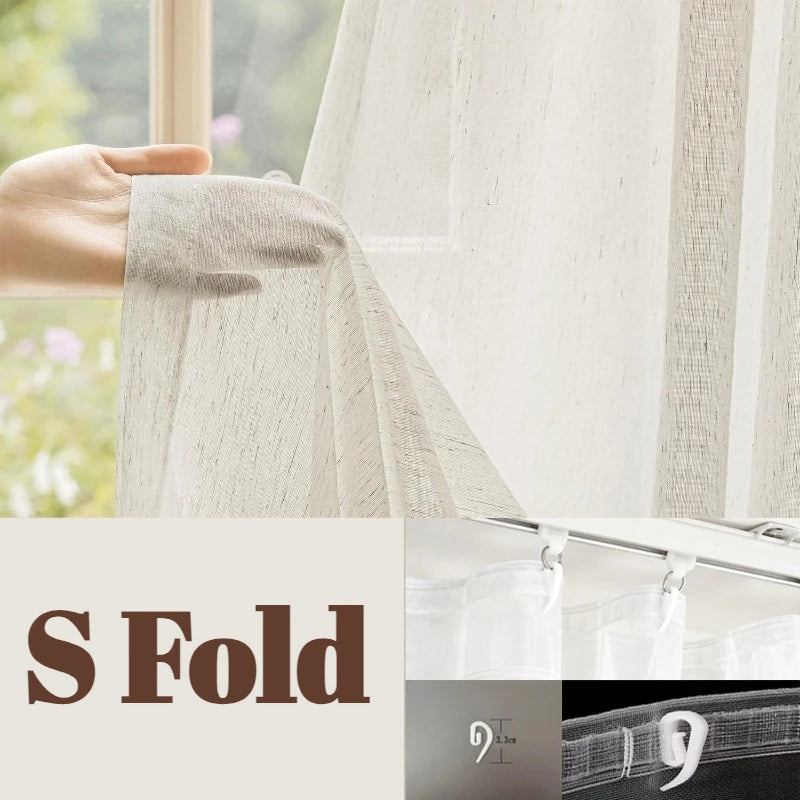 LINEN TEXTURED SHEER CURTAINS - 200gsm, 5 Headings, 25 Sizes - Calm Rooms