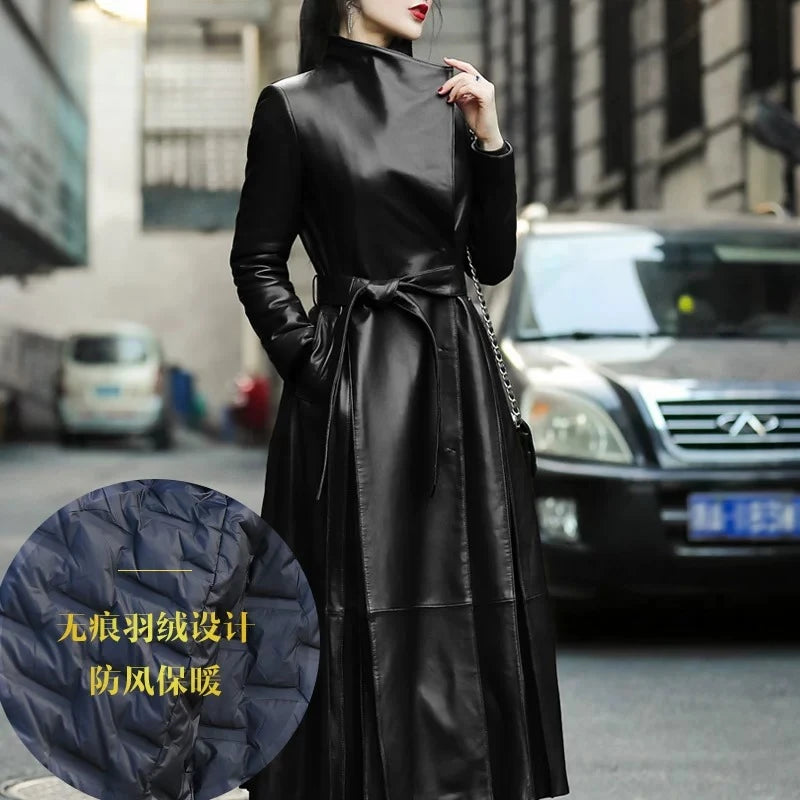 Women's Belted Leather Coat - Two Versions - City Poise