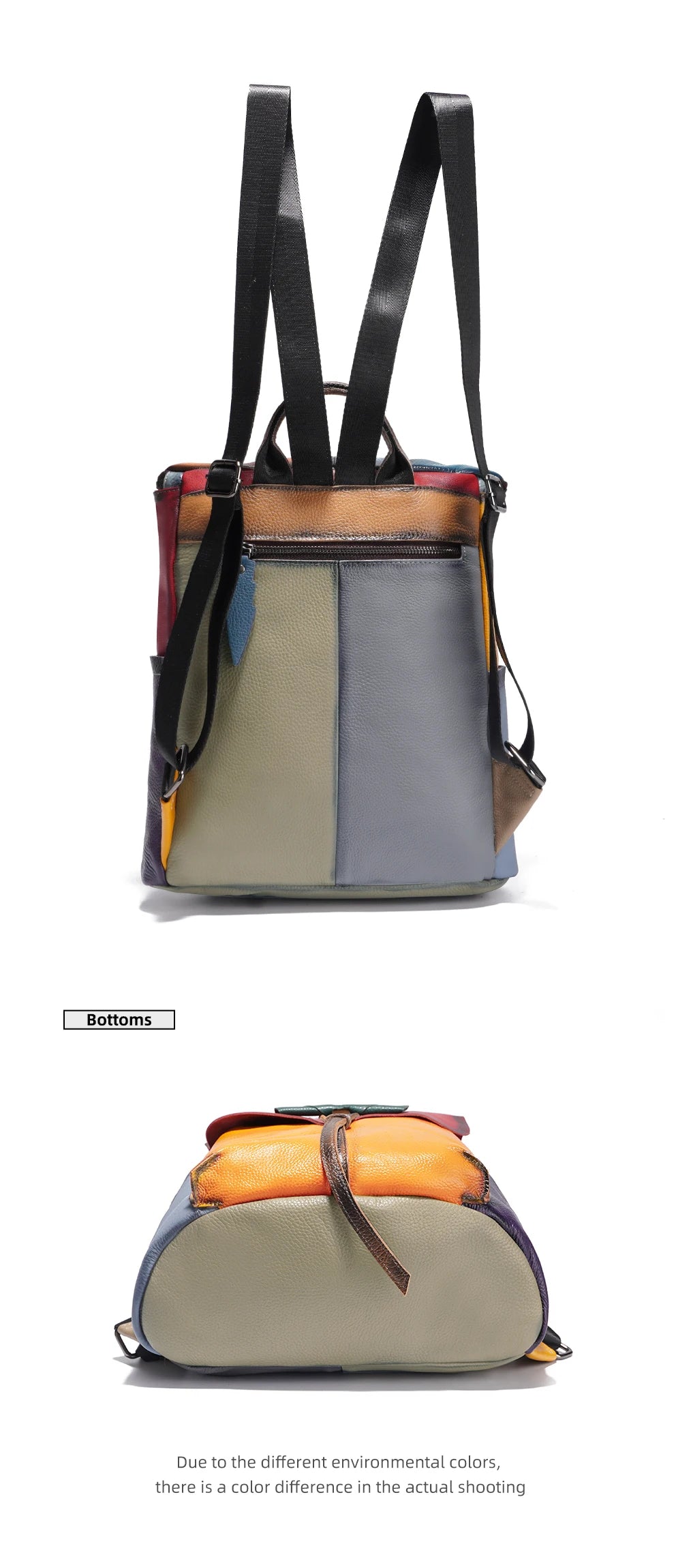 Patchwork Soft Cow Leather Backpack Rainbow Multicolor Large