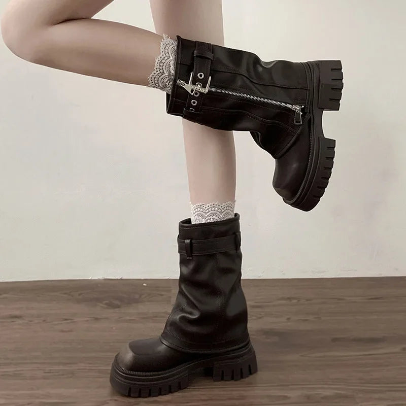Plush-Lined Platform Mid-Calf Boots – Square Heel