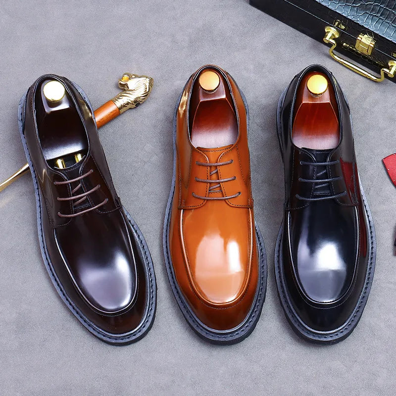 BRIGHT STEP - Polished Cowhide Derby Shoes - The Shine That Commands Respect