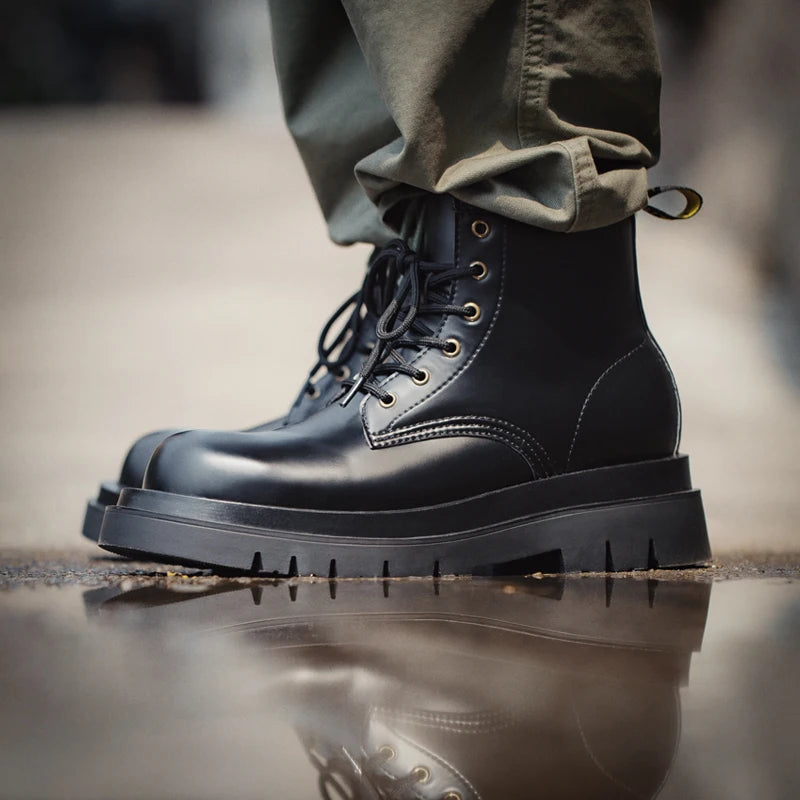 Maden Men's Mid-Calf Work Boots - British Style Lace-Up Metal Detail TPR Sole