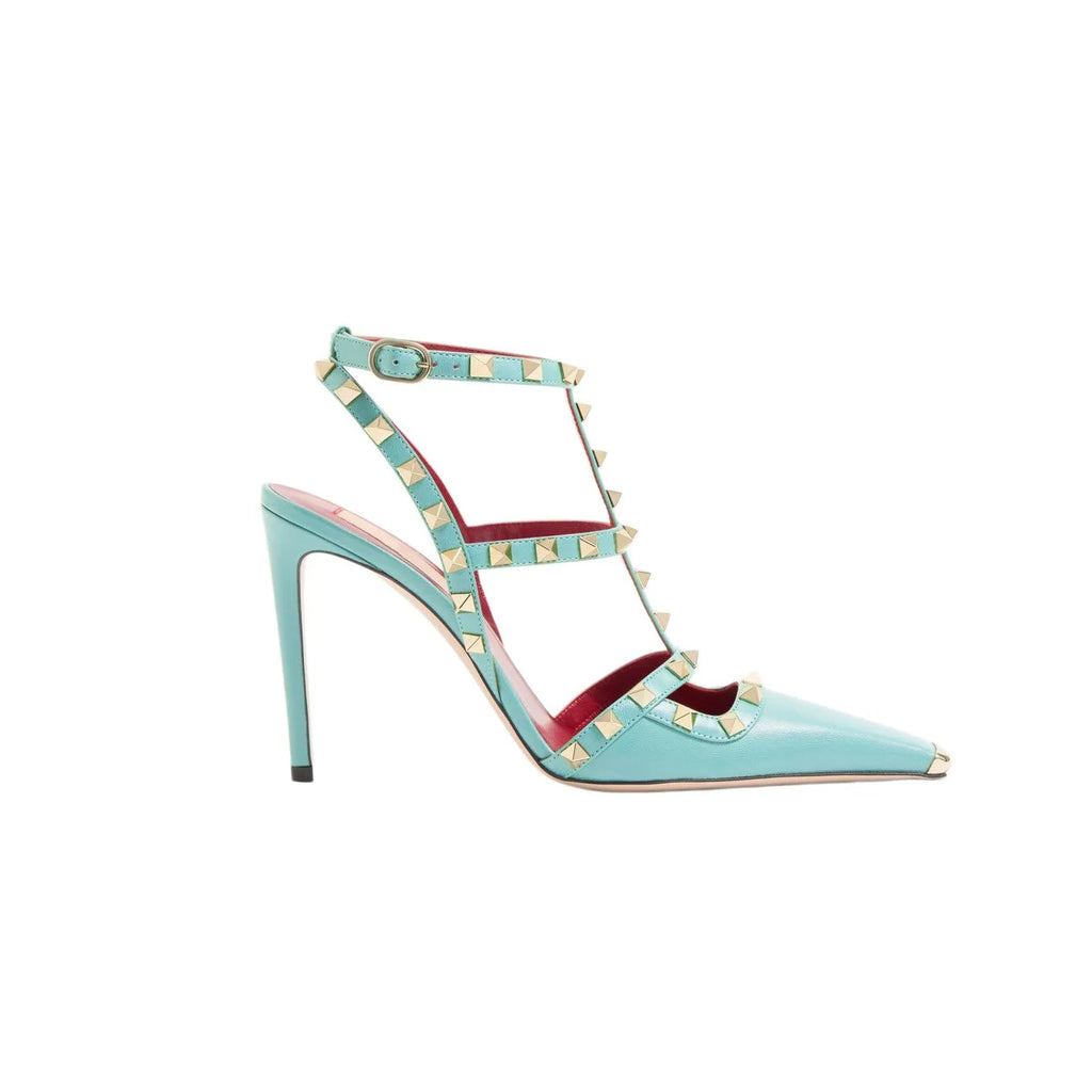 Studded High Heel Sandals – T-Strap Pointed Toe Stiletto Party Heels
