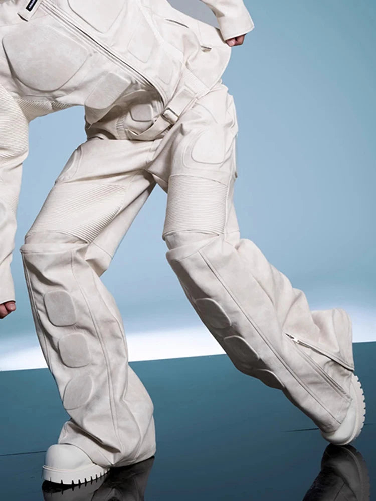 LEATHER STRAIGHT - Men's Distressed White Faux Leather Straight Pants - XS–XL