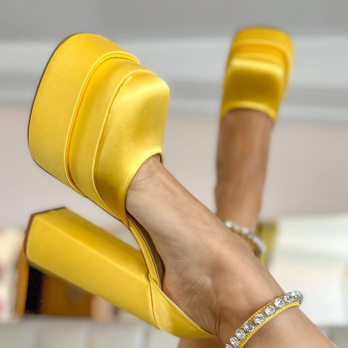 15cm Super High Heels Satin Wedding Shoes Sexy Women's Nightclub Pumps Double Platform Party Sandals Plus Size 35-42