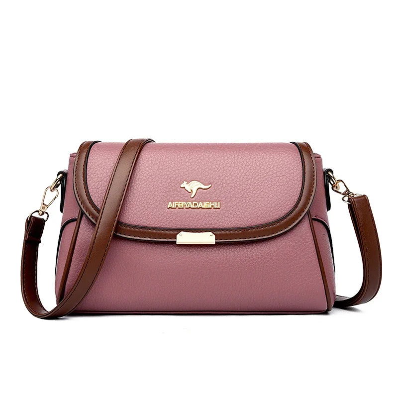 Elegant Small Crossbody Bag - Cream & Brown Messenger