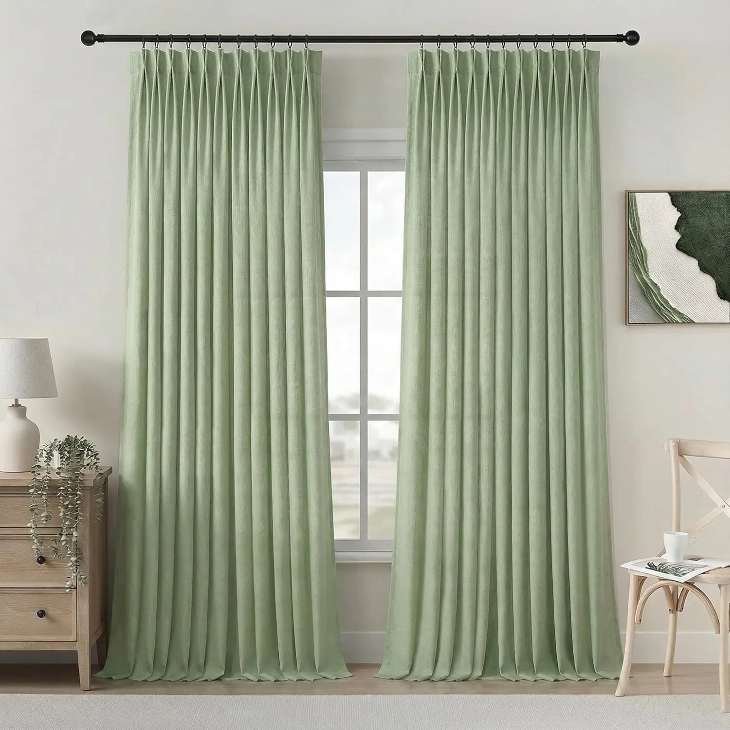 PINCH PLEAT LINEN CURTAINS - Heavy 280gsm Semi-Sheer Panel - Structured Drape, Quiet Rooms