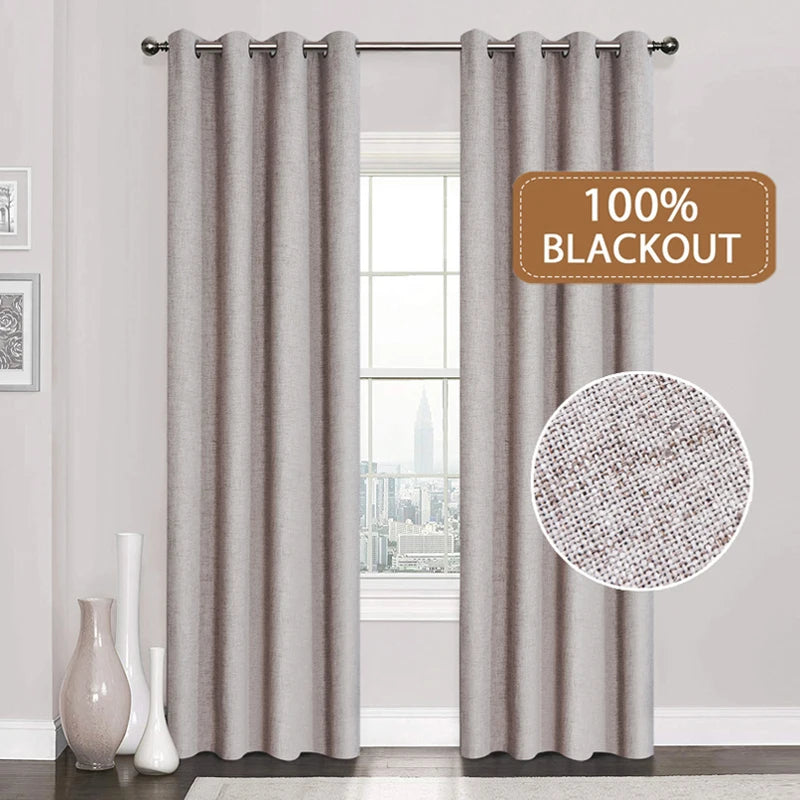 LINEN BLACKOUT CURTAINS - Waterproof Custom Size Panel - Total Dark, Total Calm