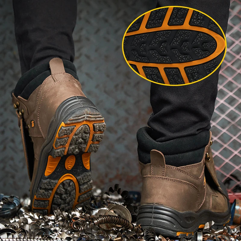 COMPOSITE WORK BOOTS - Men's Genuine Leather Safety Boots - Puncture-Proof, Indestructible