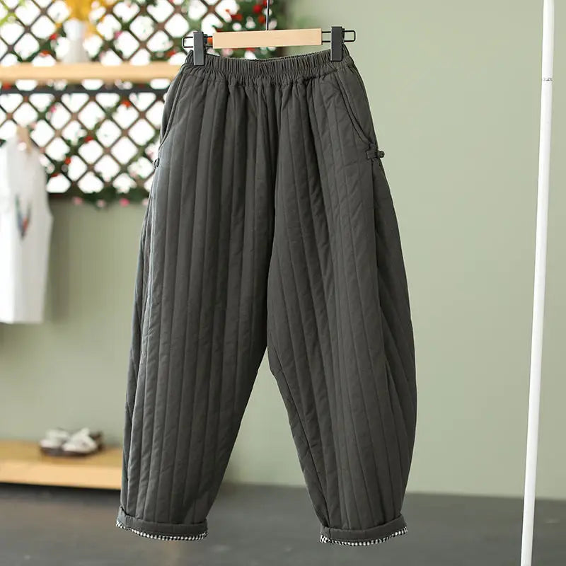 WARM COTTON WIDE LEG PANTS - Clip Fill, Elastic Waist - Cozy Layers