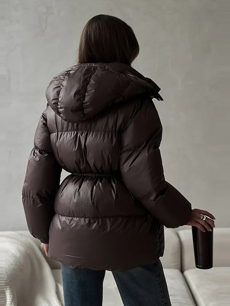 Hooded Padded Coat - Belt & Sash Detail