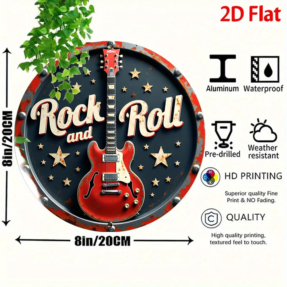Rock 'n' Roll Tin Sign - Red Electric Guitar - Retro Wall Pop