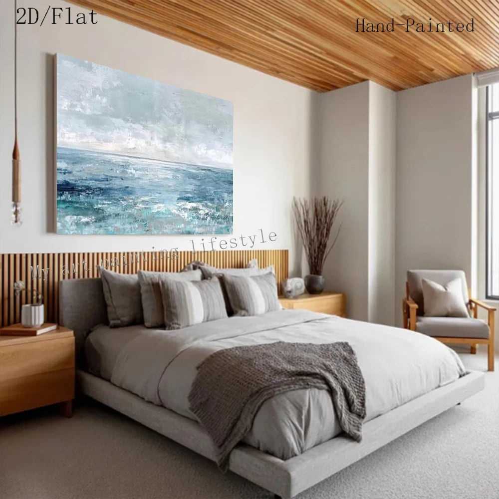 ABSTRACT SEA VIEW OIL PAINTING - Hand-Painted - Unframed Canvas
