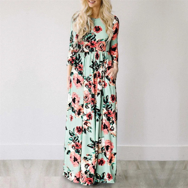Summer Maxi Dress Women 2025 Pink Floral Print Boho Beach Dress Ladies Evening Party Long Dress Sundress Vestidos De Festa 3XL