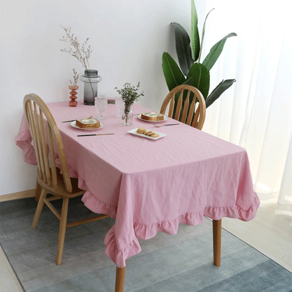 RUFFLE COTTON TABLECLOTH - 8 Colors, 14 Sizes - Gathered Tables