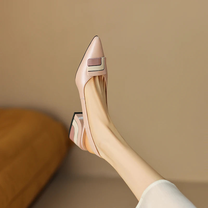 【JOCHEBED HU】Summer Genuine Leather Chunky Sandals Sexy Women High Heels Shoes New Brand Party Designer Slingback Pumps 33-46