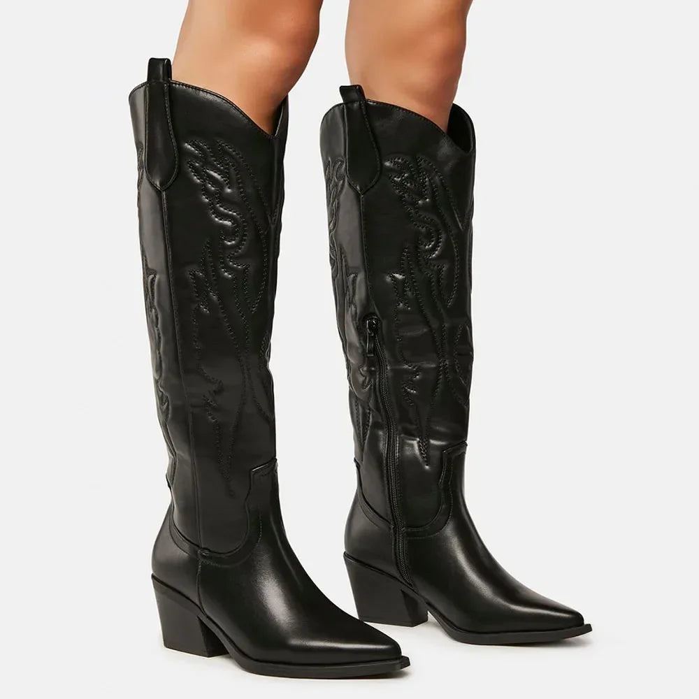 Vintage Embroidered Western Knee-High Boots