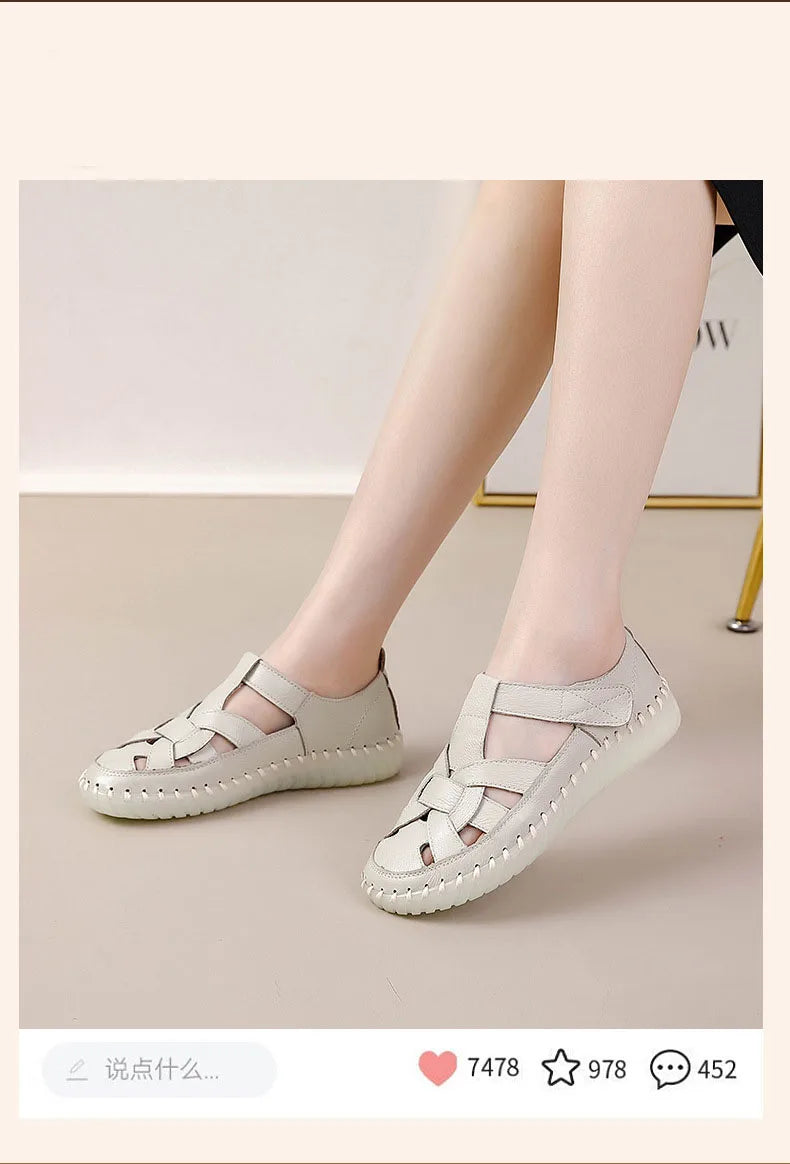 New patches gladiator sandals women's handmade bohemian shoes big size 43 woman real leather sandal ladies patchwork strap flats