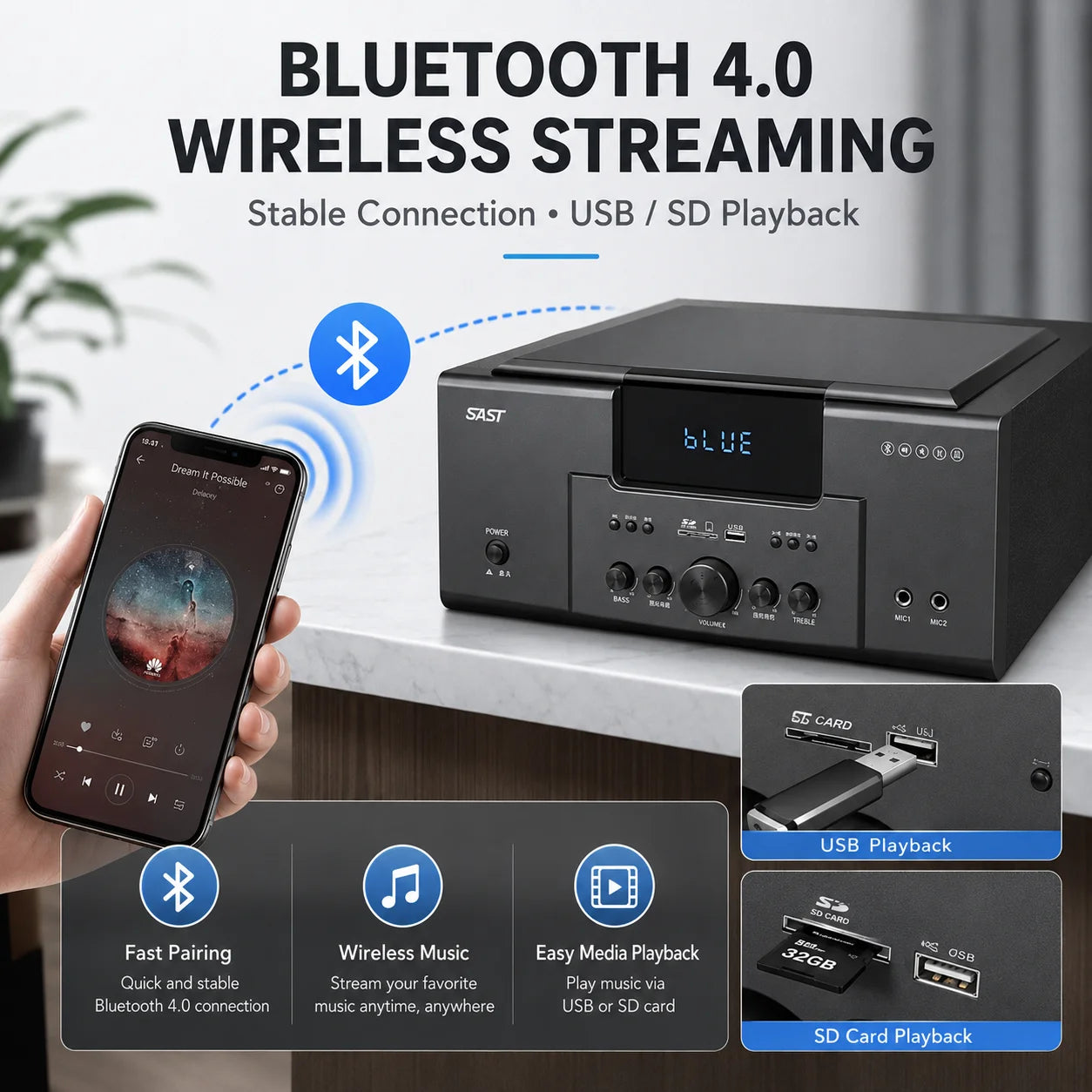 160W Home Theater 5.1 – Bluetooth Speaker 8 Inch Subwoofer Karaoke TV