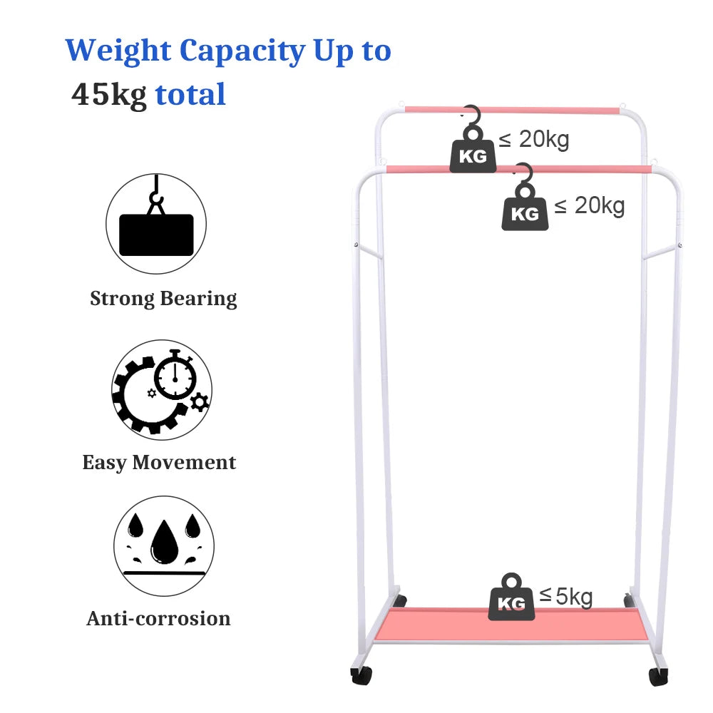 Rolling Clothes Rack – Double Rail & Lower Shelf