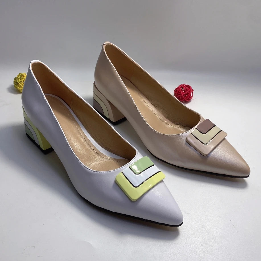 【JOCHEBED HU】Summer Genuine Leather Chunky Sandals Sexy Women High Heels Shoes New Brand Party Designer Slingback Pumps 33-46